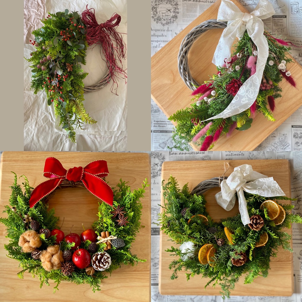 ドライフラワーと生花を使って! ツリー・リース・しめ縄作り(全3回