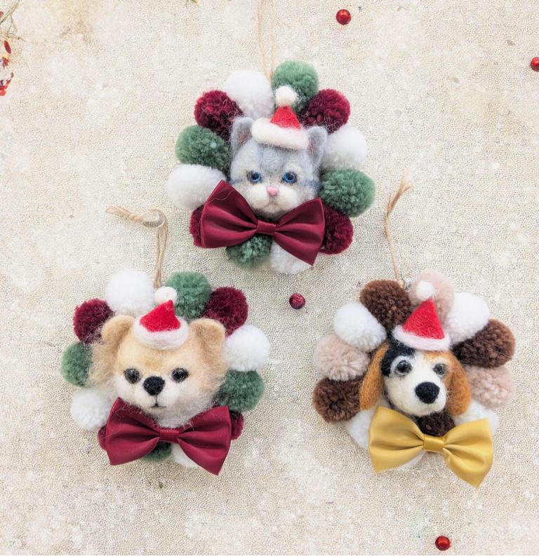 休日の羊毛フェルト(1DAY) かわいいいぬねこクリスマスリースをつくろう! 1DAY講座 秋の新講座 11/2(日)