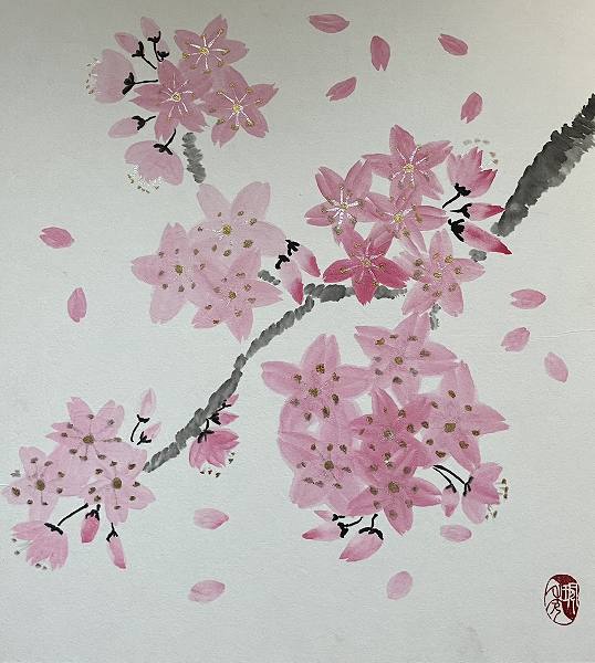 毎回色紙、葉書に仕上げます 季節の花を墨絵で描く