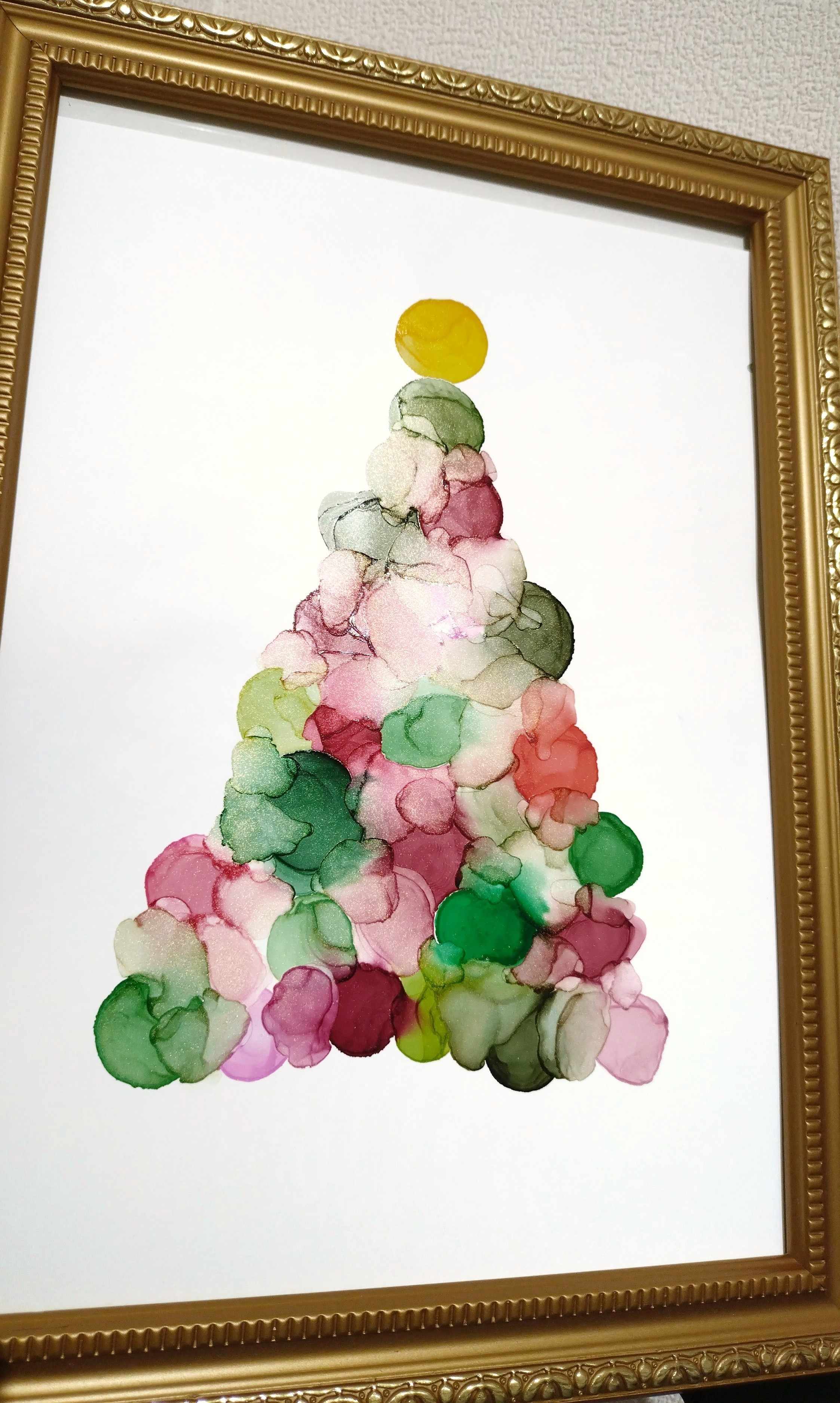 アルコールインクアート クリスマスツリーを描く