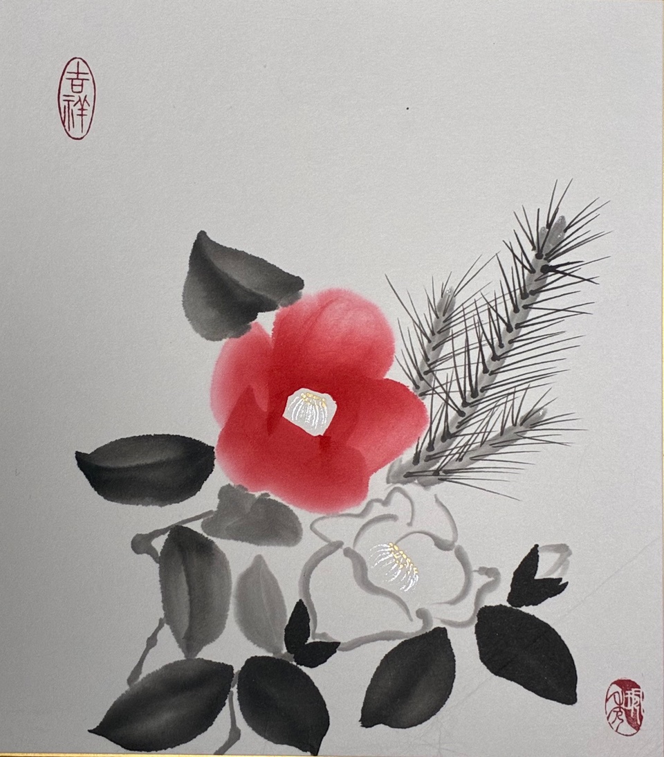 色紙や葉書に描く 季節の花を描く墨絵 新春の新講座 2/16(月)一日体験