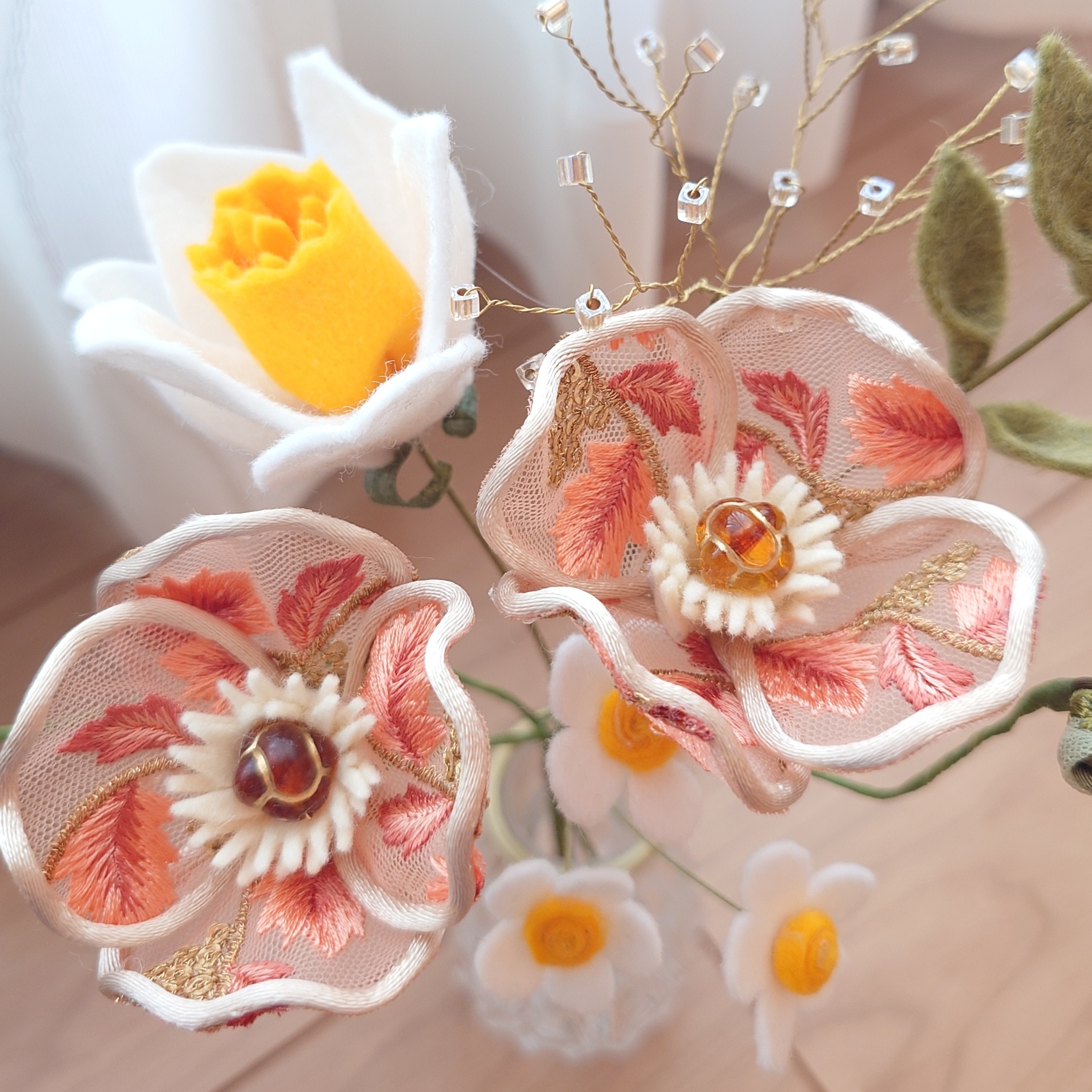 インド刺繍とビーズで作る リボンフラワー(全3回)