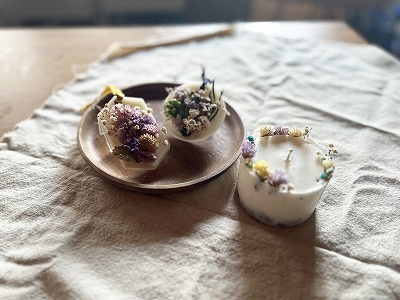 花と灯りを暮らしに。自然素材のボタニカルレッスン ボタニカルソイキャンドルとサシェ 春の1DAY講座 4/17(金)13:00～15:30