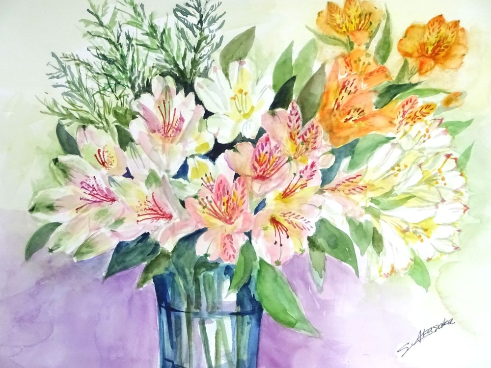 月に1回の水彩画 下書きなしの花画 春の新講座 3/23(月)特別体験会