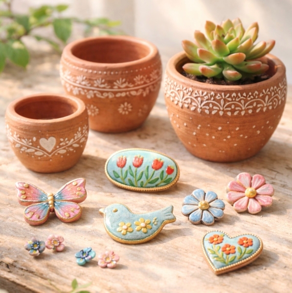 土ねんどで自由に制作 鉢・アクセサリー作り 春号新講座