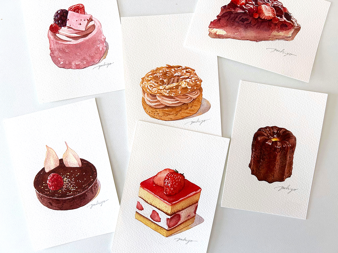 甘い食べ物を透明水彩で描いてみよう 透明水彩のお菓子教室 【秋の新講座  10/2(金)一日体験会】 体験費550円 体験教材費660円