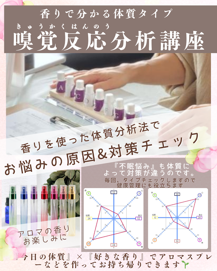 アロマの好みで自分を知る 嗅覚反応分析 秋の新講座 9/24(木)新講座体験会