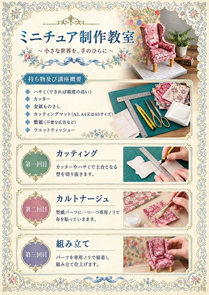 (全3回) ミニチュアクラフト英国家具 日程 11/18・12/16・1/20(水)